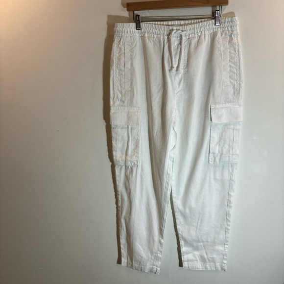 ZARA Sz  M Linen Cotton Blend Cargo Style Multiple Pockets Trousers Pants - Picture 2 of 10
